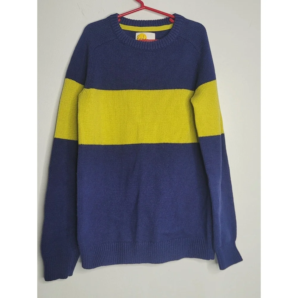 Boden Kids Knit Sweater Shirt 11/12Y Youth Striped Blue Yellow Boy Wool Blend